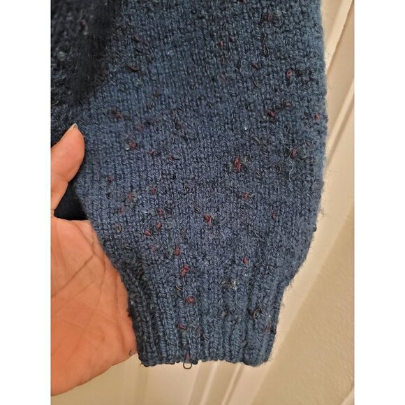 Handmade Blue Wool Button-Up Cardigan Sweater With Ribbed Hem & Cuffs - Picture 11 of 11